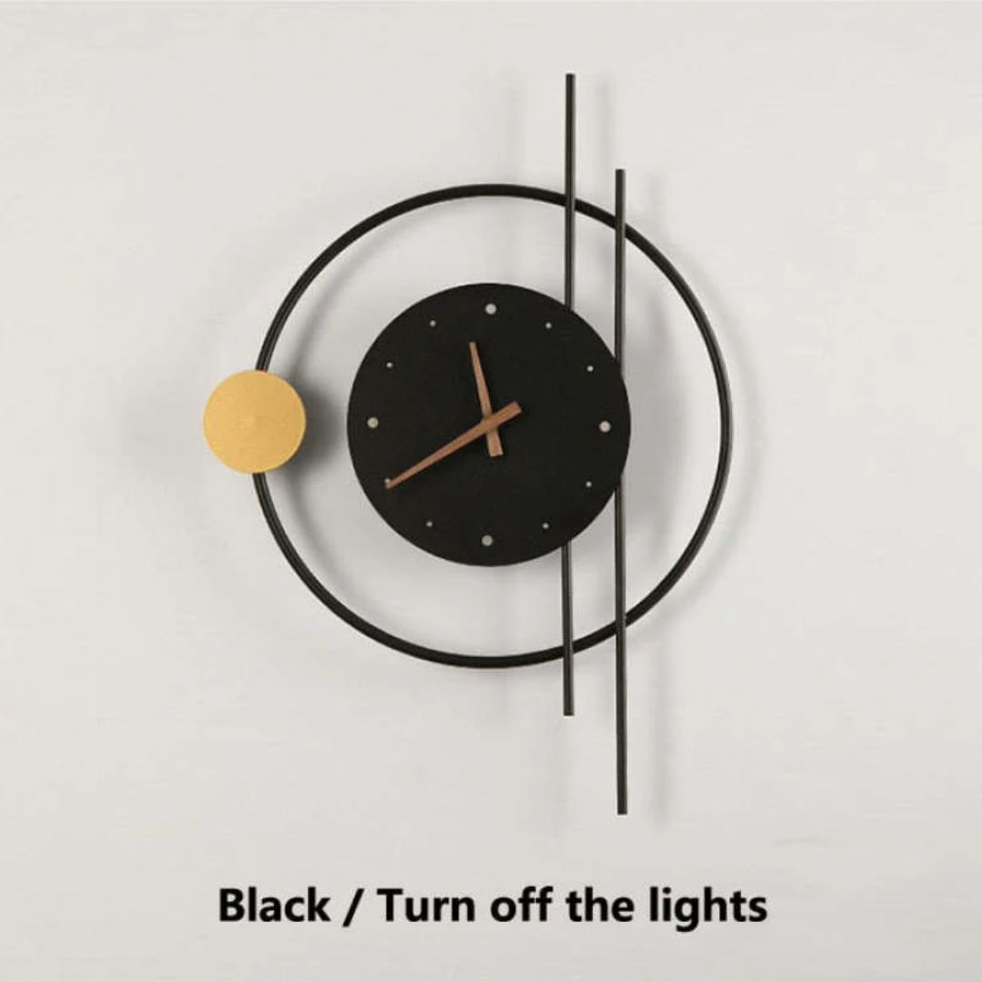 Moderne LED Wandklok met Warm Wit Licht in Zwart-Goud Design