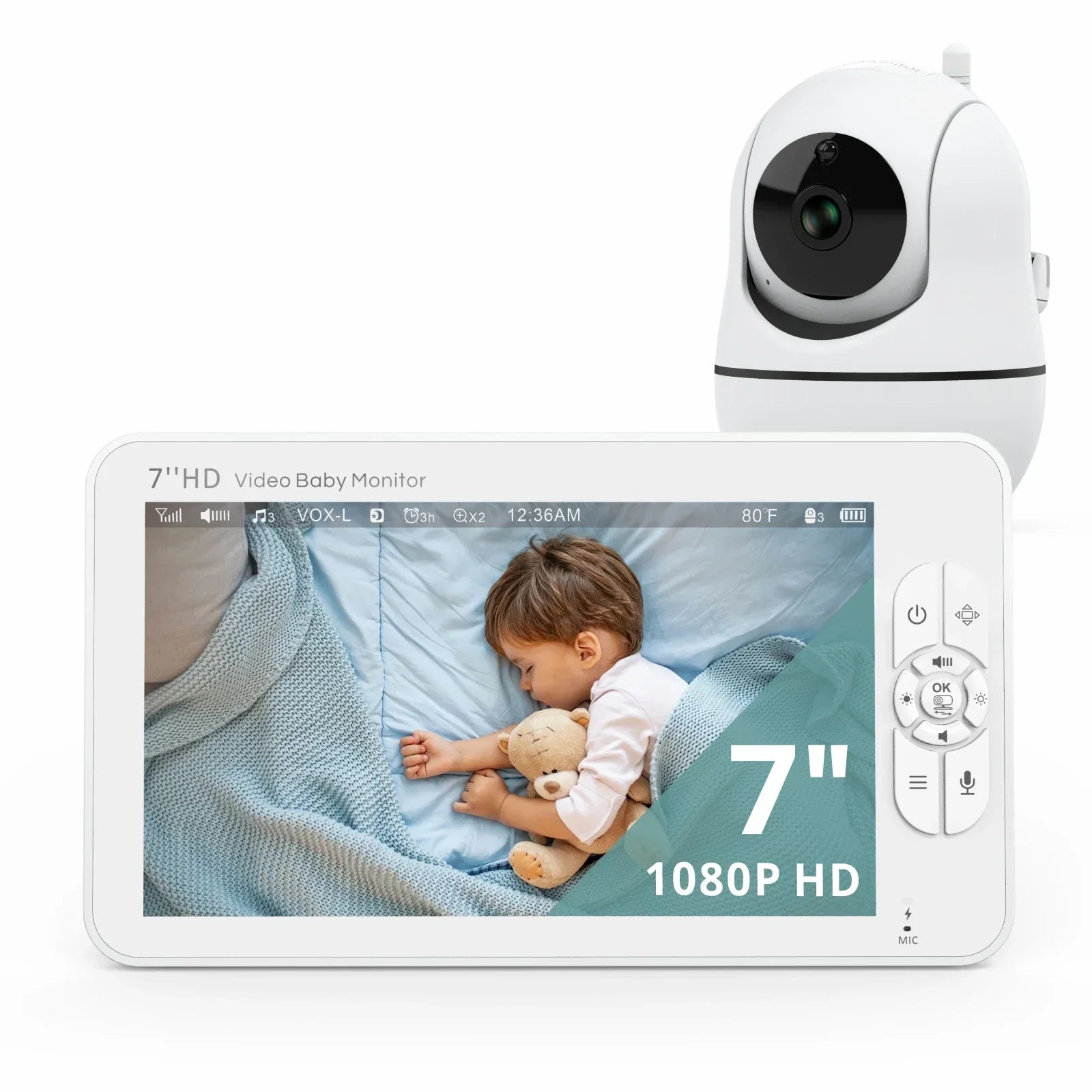 MaxiView Baby - Video Babyfoon 7-inch HD 1080P – Nachtzicht, Zoomfunctie en Temperatuurmonitor