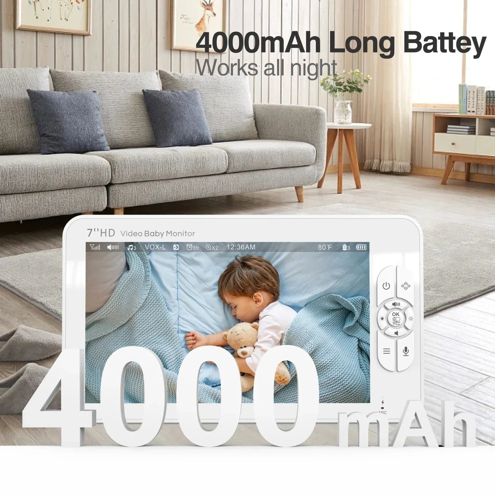 MaxiView Baby - Video Babyfoon 7-inch HD 1080P – Nachtzicht, Zoomfunctie en Temperatuurmonitor