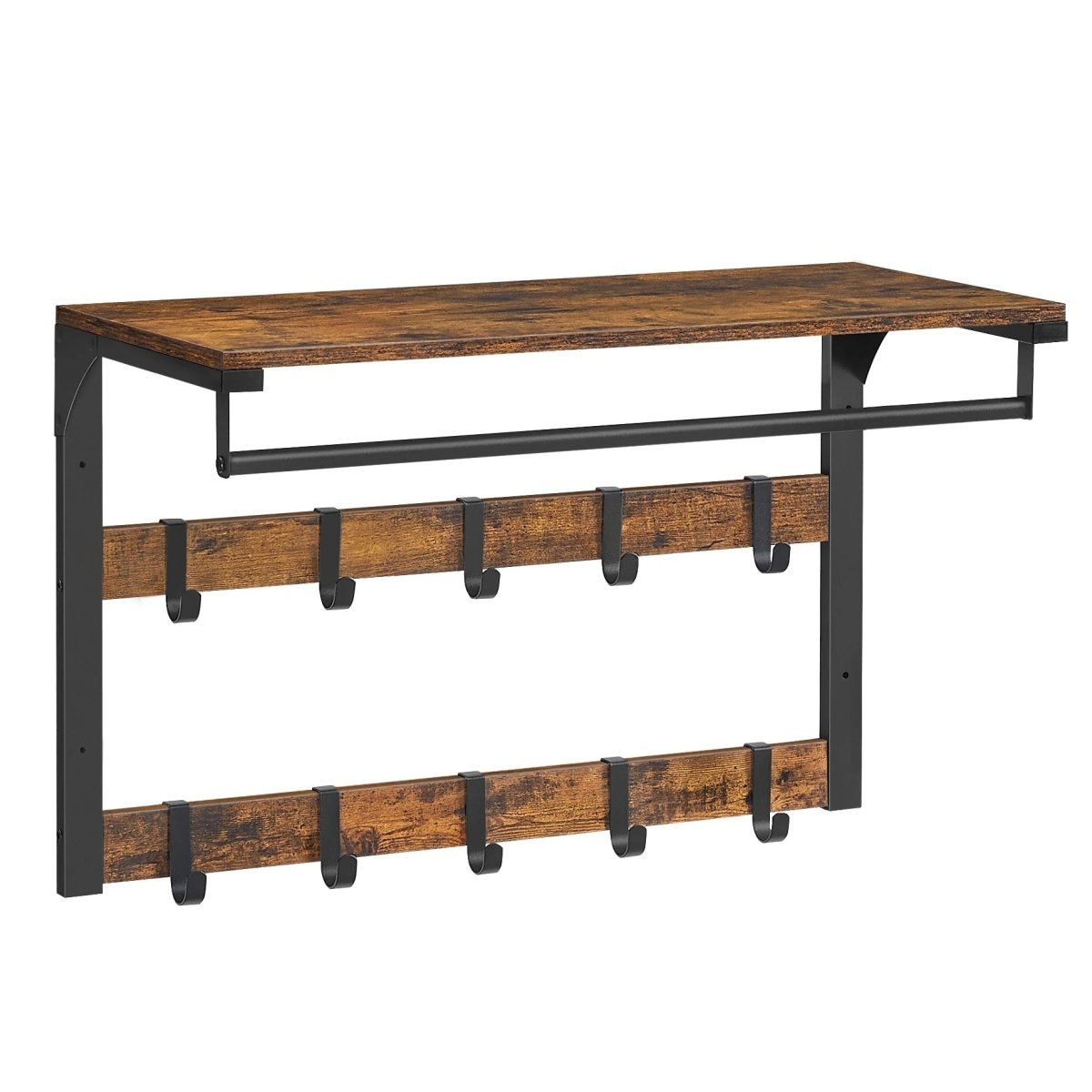 HOOKWELL – 3-in-1 Wandkapstok Met Plank, Haken & Kledingstang Voor Slimme Opbergruimte