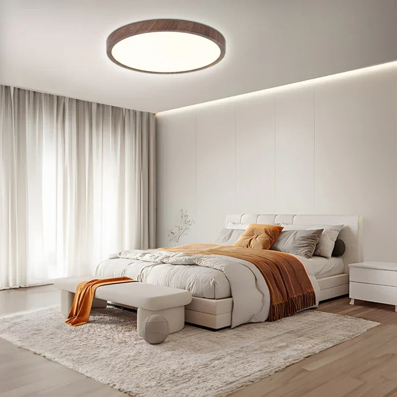 Ultradunne Ronde LED Plafondlamp met Walnootlook – 3 Lichtstanden voor Woonkamer, Slaapkamer & Eetkamer