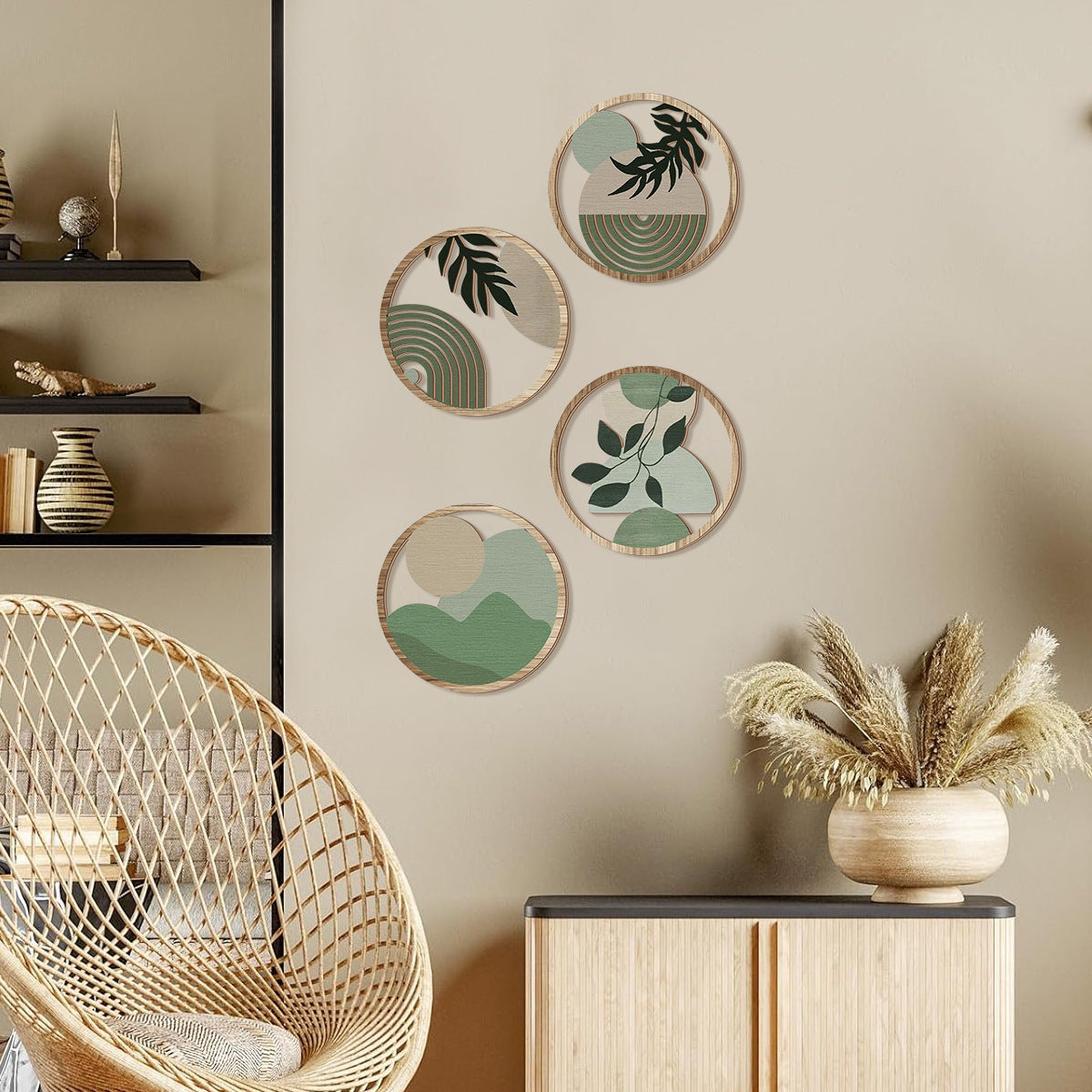 Ronde Blad Wandstickers Set Voor Een Natuurlijke & Rustgevende Muurdecoratie