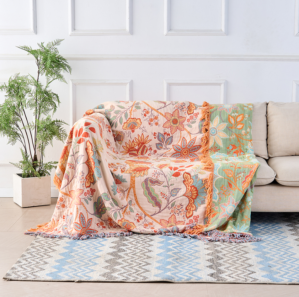 Boho Katoenen Deken Met Bloemenprint Voor Bank Of Bed