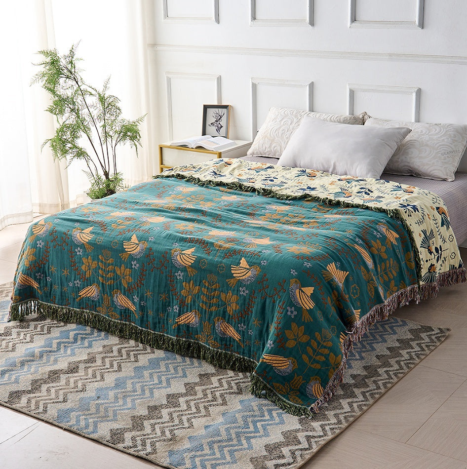 Katoenen Plaid met Scandinavisch Vogelontwerp - Zachte & Veelzijdige Katoenen Deken Voor Gezellig Wonen