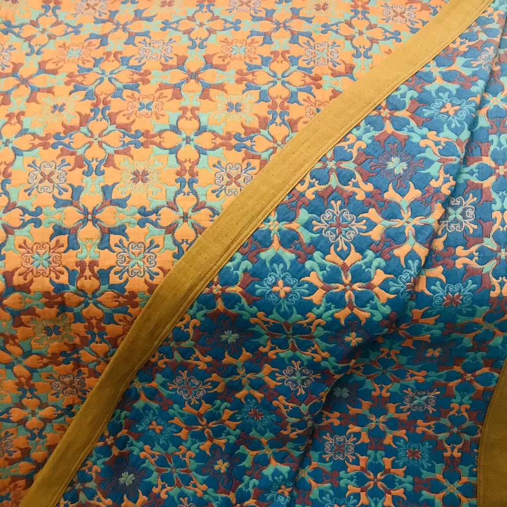 Herfstachtige Deken met Oranje en Blauw Patroon - Zeslaags Katoen