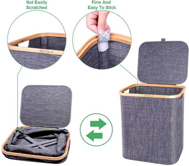 Opvouwbare 60L Wasmand Met Deksel & Bamboe Handvatten Voor Een Opgeruimd Huis