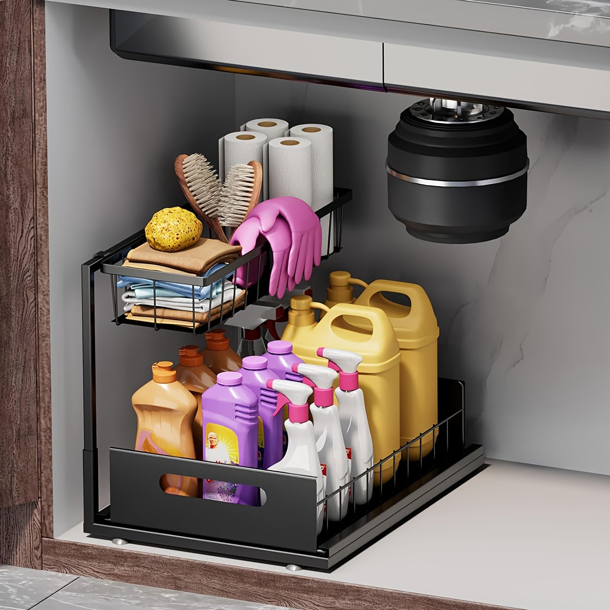 2-Laags Uittrekbare Onderkast Organizer Voor Keuken & Badkamer – Ruimtebesparend Opslagsysteem