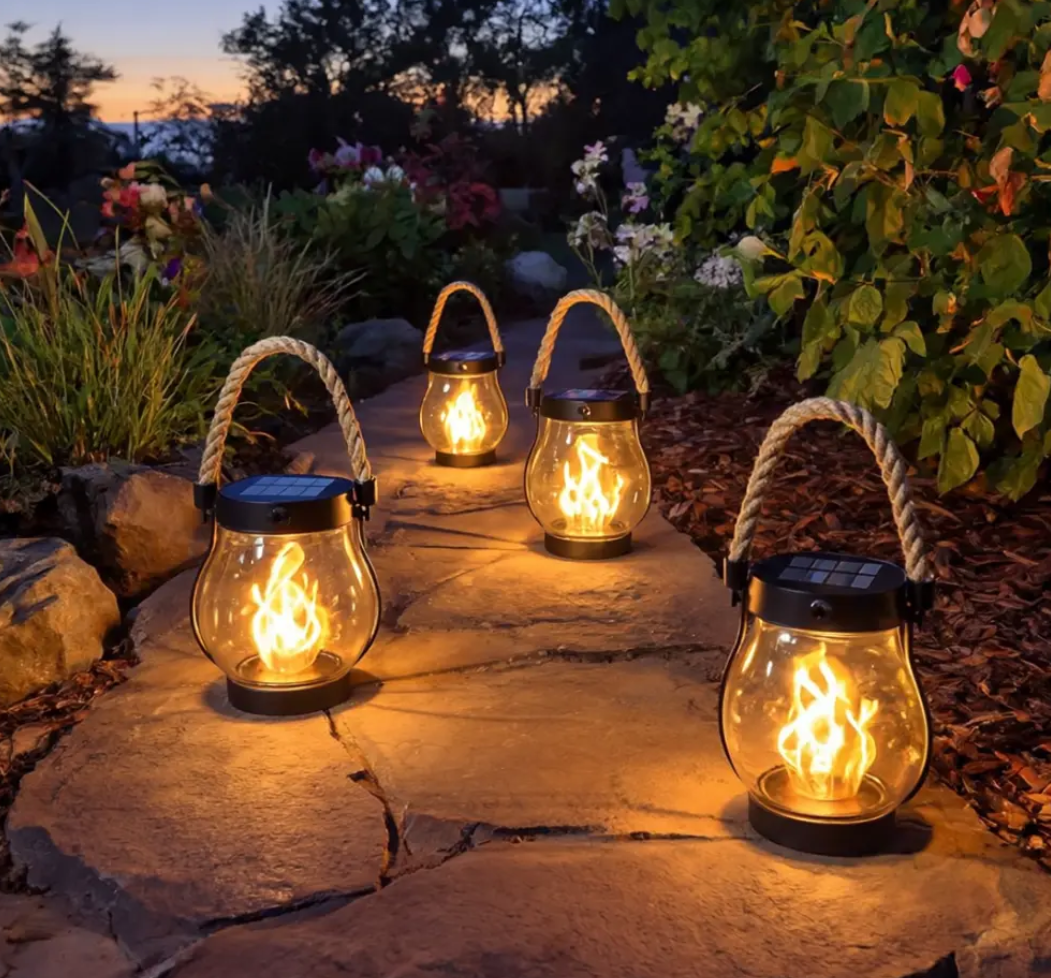 Virella Living Fire Seed Solar Flame Light waterproof outdoor lantern with realistic flickering flame effect for garden patio and balcony décor