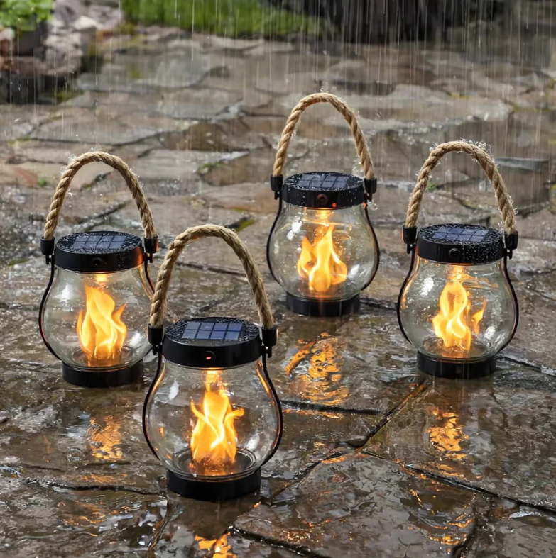 Virella Living Fire Seed Solar Flame Light waterproof outdoor lantern with realistic flickering flame effect for garden patio and balcony décor