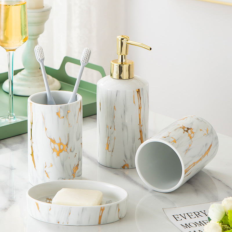 Luxe Keramische Badkamer Set Met Marmerlook Voor Een Stijlvolle Wastafel
