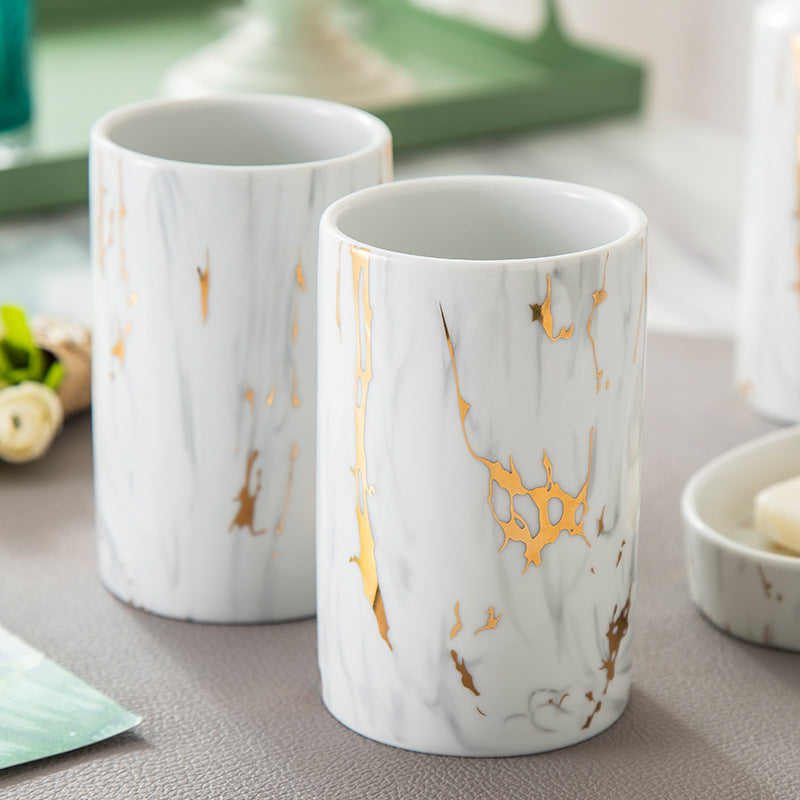 Luxe Keramische Badkamer Set Met Marmerlook Voor Een Stijlvolle Wastafel