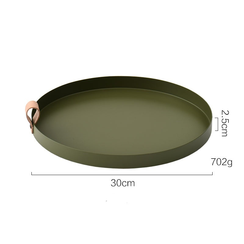 Decoratieve Scandinavische Metalen Dienblad Met Leren Handvat Voor Stijlvolle Opberging & Presentatie