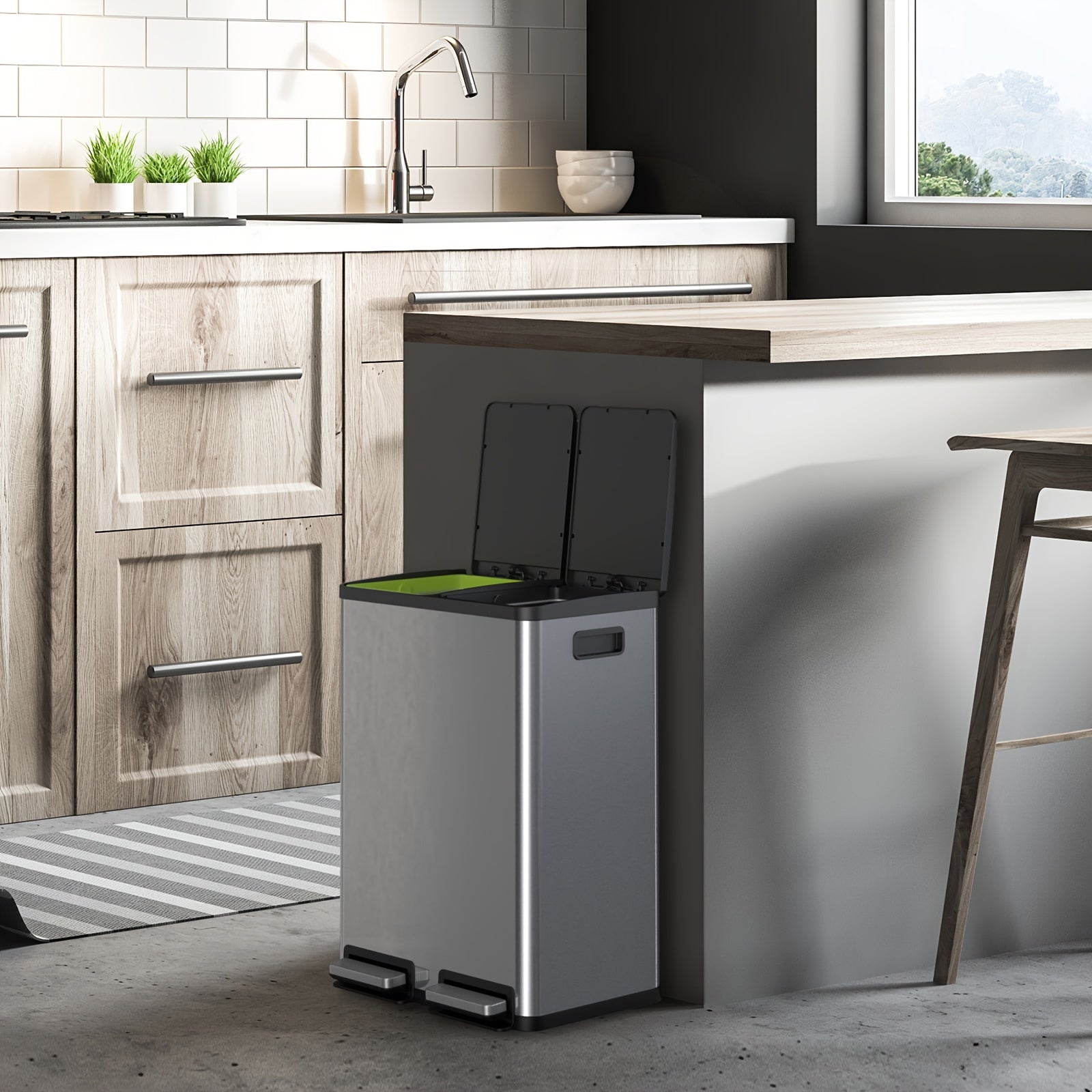 60L Afvalbak – Dubbele Compartimenten & Modern Design Voor Slim Afval Scheiden In De Keuken