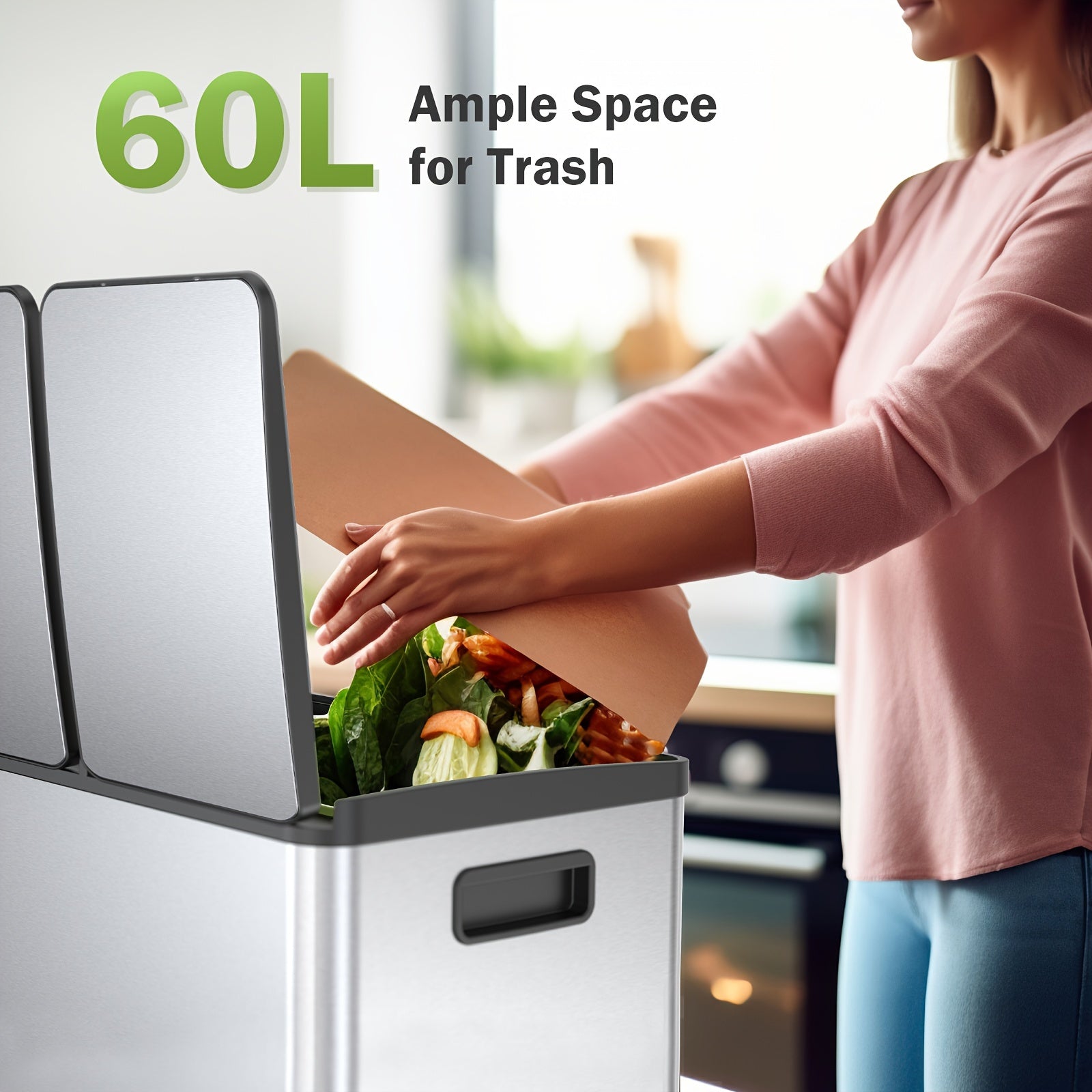 60L Afvalbak – Dubbele Compartimenten & Modern Design Voor Slim Afval Scheiden In De Keuken