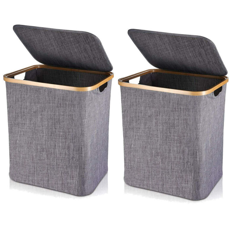 Opvouwbare 60L Wasmand Met Deksel & Bamboe Handvatten Voor Een Opgeruimd Huis