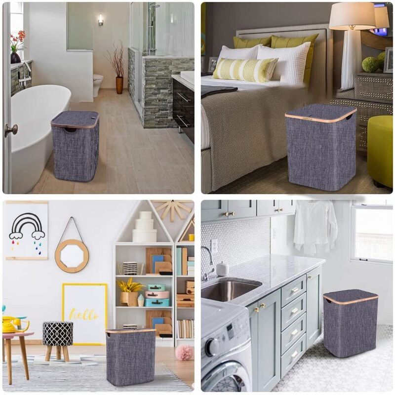 Opvouwbare 60L Wasmand Met Deksel & Bamboe Handvatten Voor Een Opgeruimd Huis