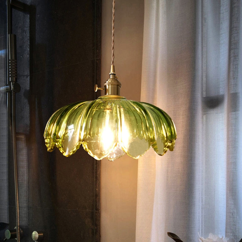 Vintage Glas Hanglamp met Koperen Accenten – Sfeervolle Design Hanglamp