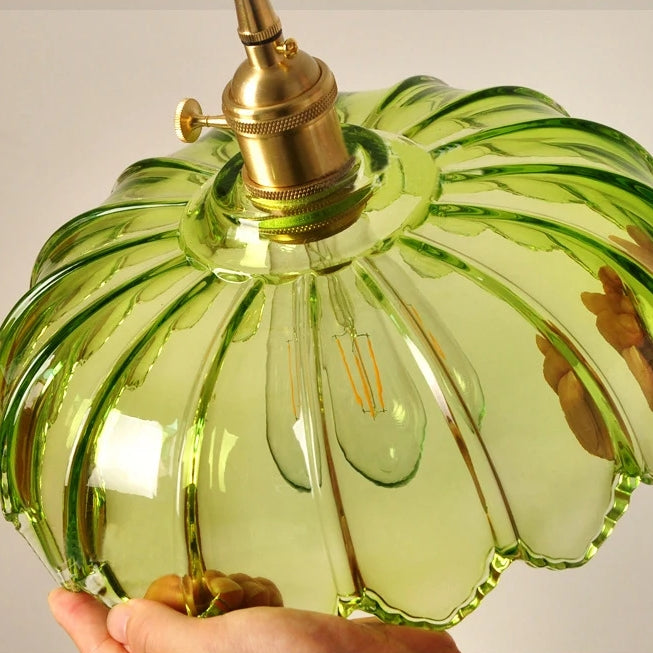 Vintage Glas Hanglamp met Koperen Accenten – Sfeervolle Design Hanglamp