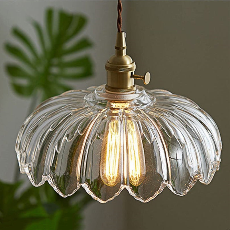 Vintage Glas Hanglamp met Koperen Accenten – Sfeervolle Design Hanglamp