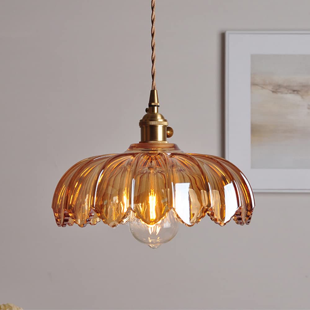 Vintage Glas Hanglamp met Koperen Accenten – Sfeervolle Design Hanglamp