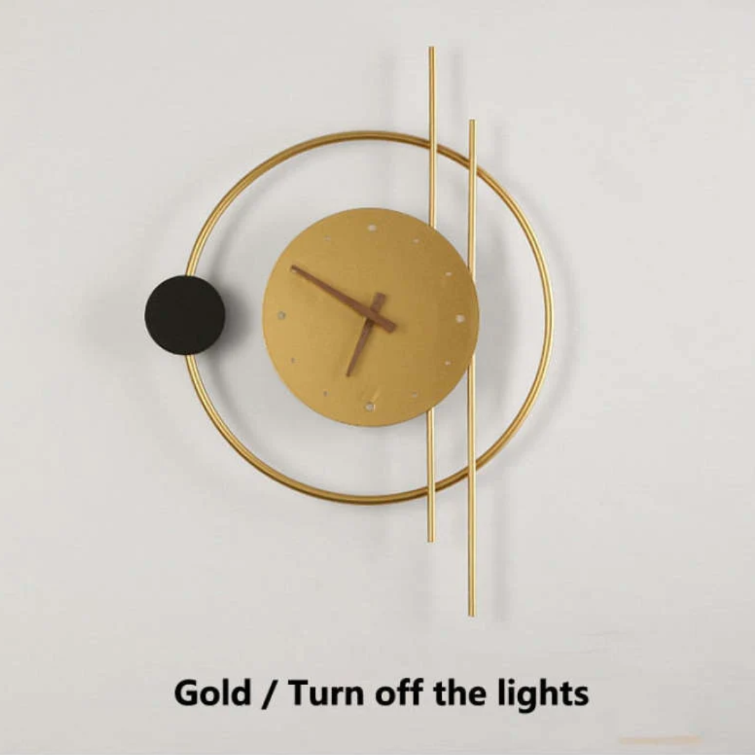 Moderne LED Wandklok met Warm Wit Licht in Zwart-Goud Design