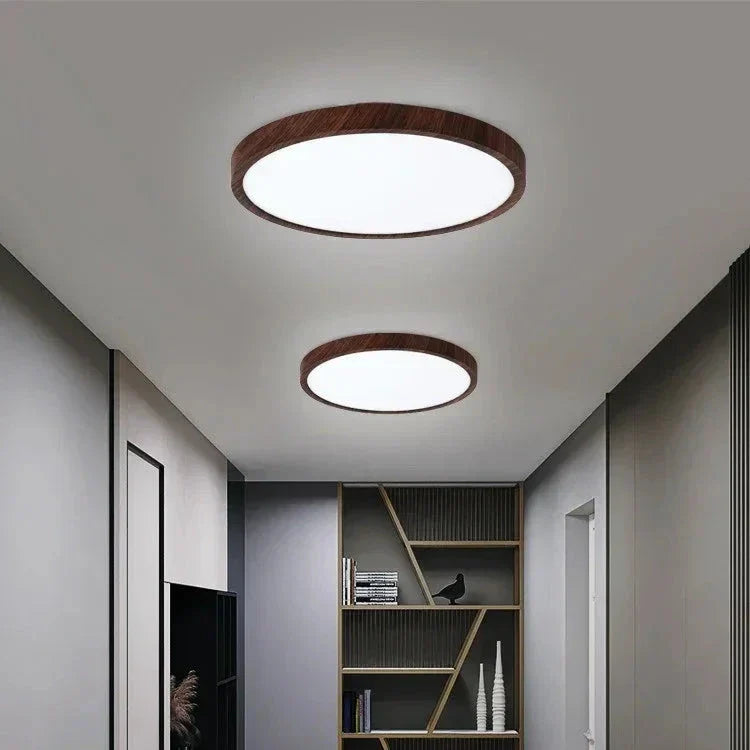 Ultradunne Ronde LED Plafondlamp met Walnootlook – 3 Lichtstanden voor Woonkamer, Slaapkamer & Eetkamer