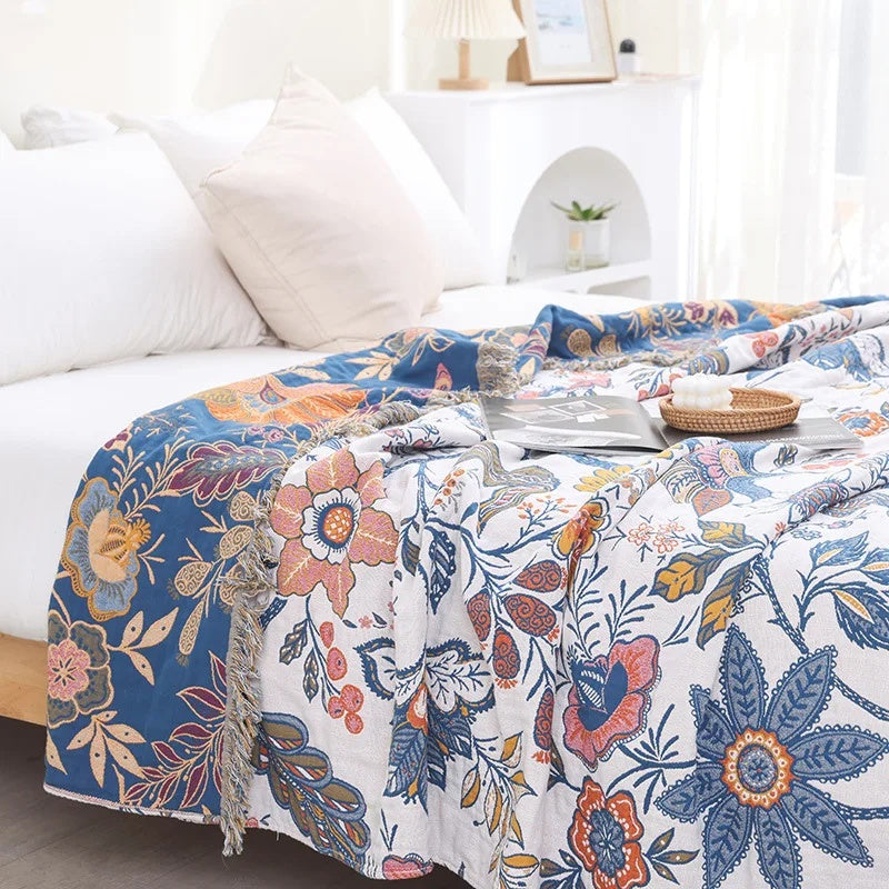 Omkeerbare Bloemdeken Van 100% Katoen Voor Bank, Bed Of Decoratie