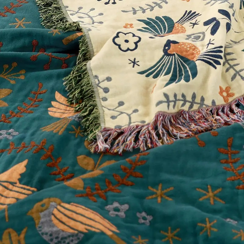 Katoenen Plaid met Scandinavisch Vogelontwerp - Zachte & Veelzijdige Katoenen Deken Voor Gezellig Wonen