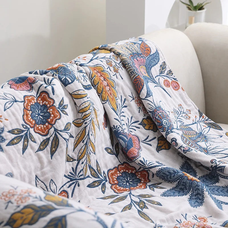 Omkeerbare Bloemdeken Van 100% Katoen Voor Bank, Bed Of Decoratie