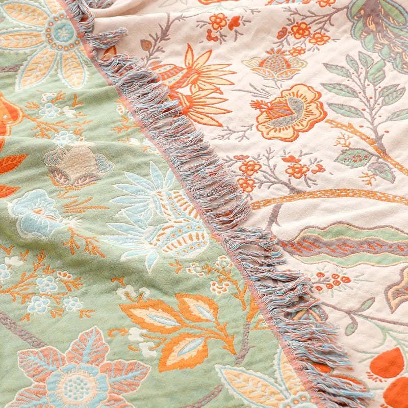 Boho Katoenen Deken Met Bloemenprint Voor Bank Of Bed