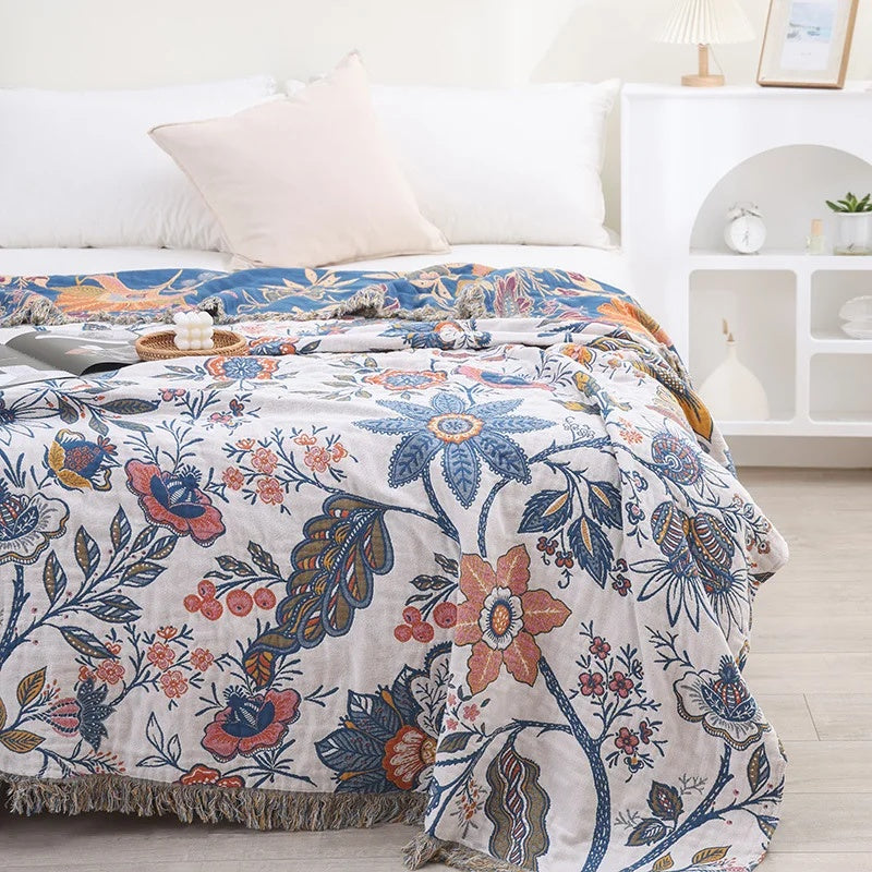 Omkeerbare Bloemdeken Van 100% Katoen Voor Bank, Bed Of Decoratie