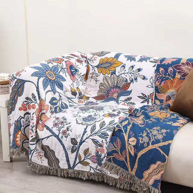 Omkeerbare Bloemdeken Van 100% Katoen Voor Bank, Bed Of Decoratie