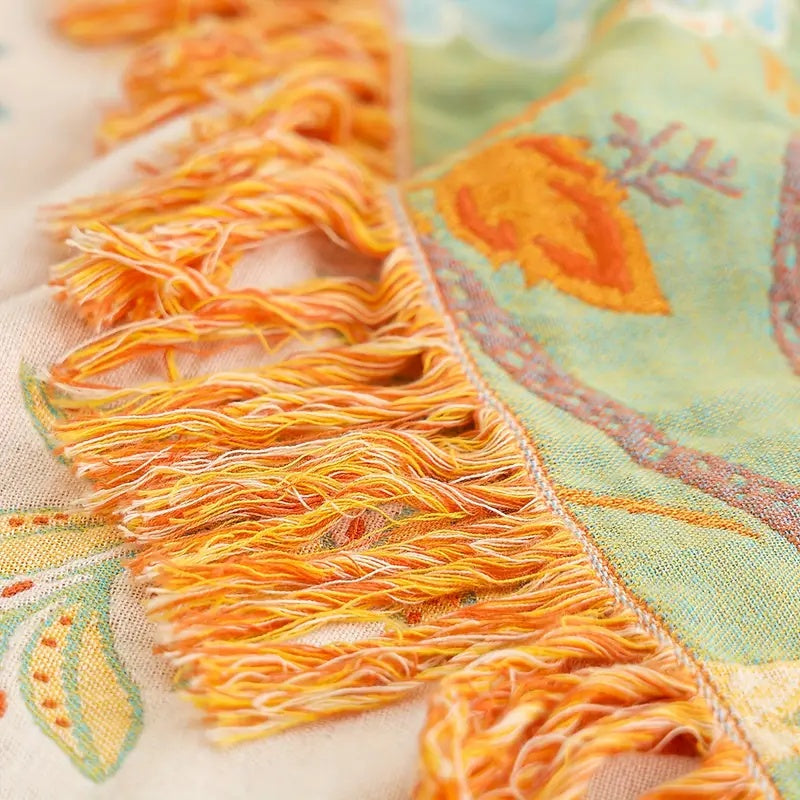 Boho Katoenen Deken Met Bloemenprint Voor Bank Of Bed