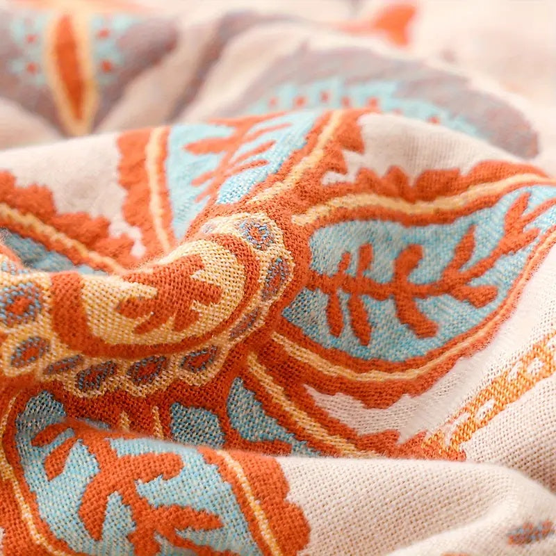 Boho Katoenen Deken Met Bloemenprint Voor Bank Of Bed