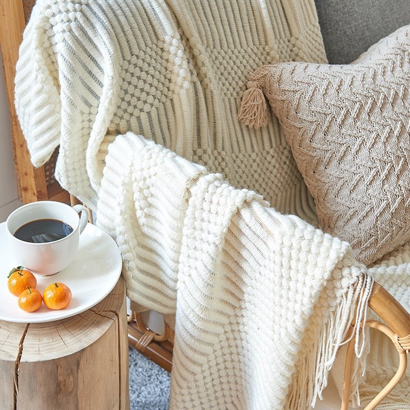 Gebreide Deken in Scandinavische Stijl – Zachte Woondeken Voor Bank of Bed