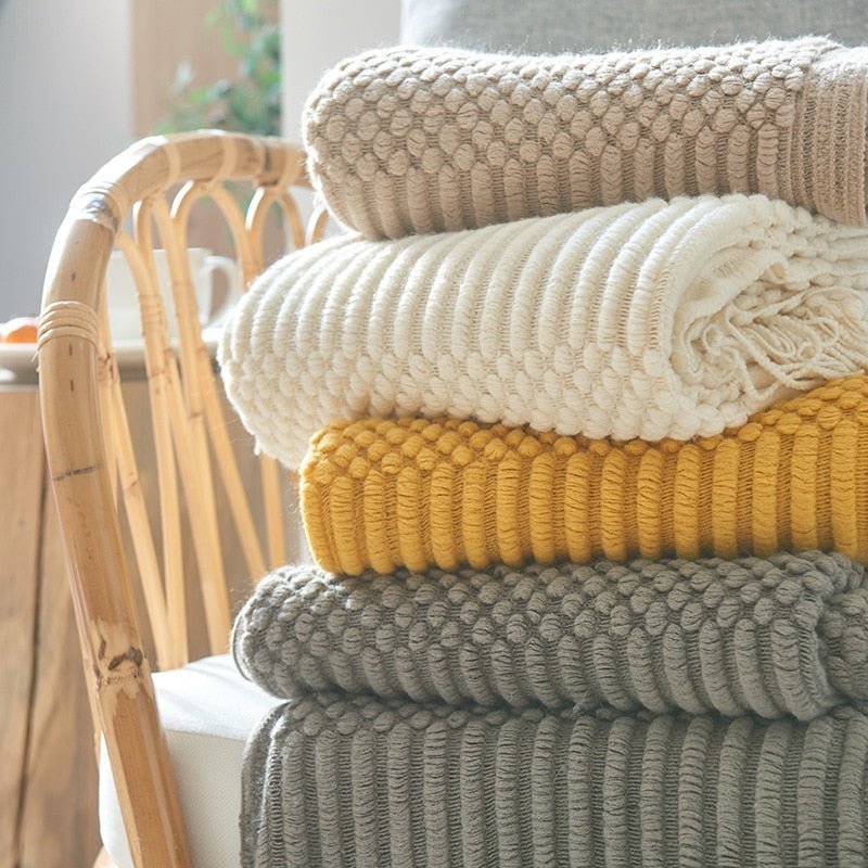Gebreide Deken in Scandinavische Stijl – Zachte Woondeken Voor Bank of Bed