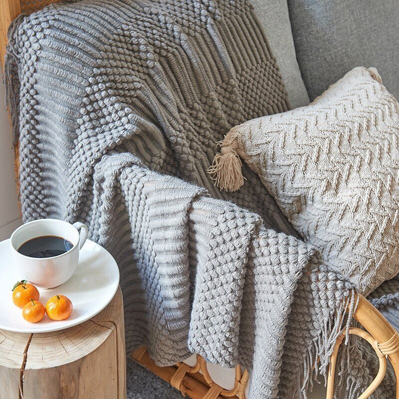 Gebreide Deken in Scandinavische Stijl – Zachte Woondeken Voor Bank of Bed