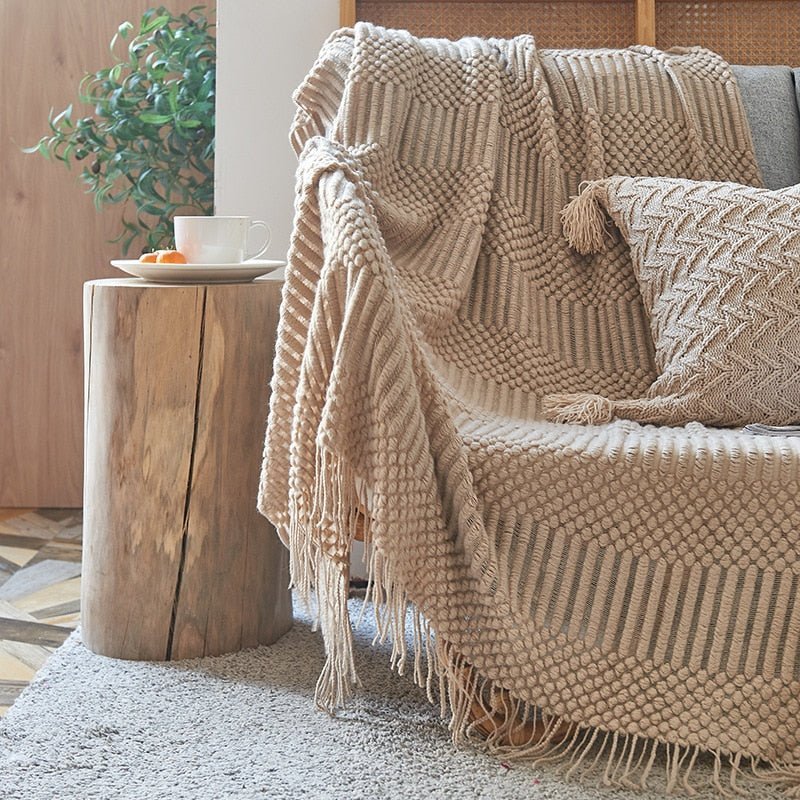 Gebreide Deken in Scandinavische Stijl – Zachte Woondeken Voor Bank of Bed
