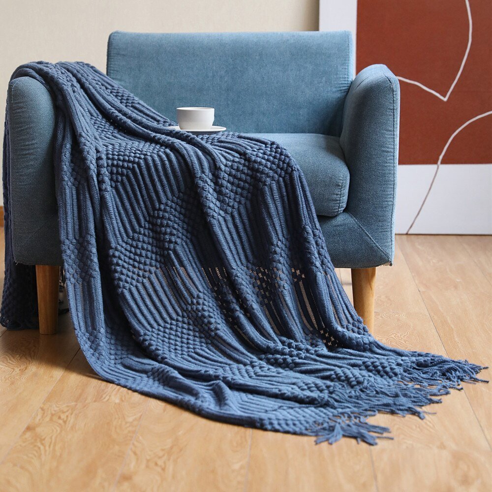 Gebreide Deken in Scandinavische Stijl – Zachte Woondeken Voor Bank of Bed
