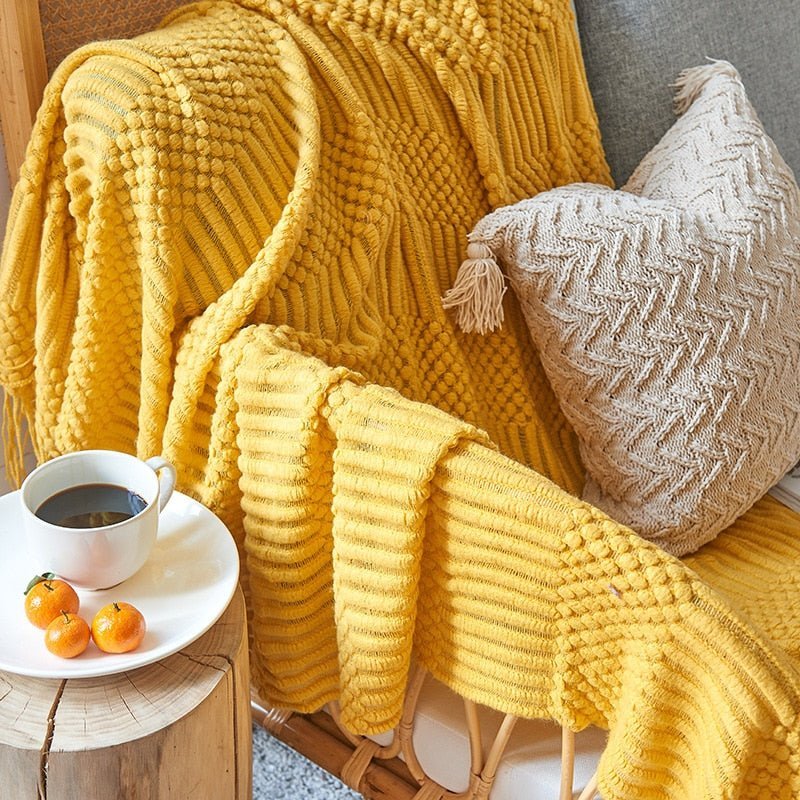 Gebreide Deken in Scandinavische Stijl – Zachte Woondeken Voor Bank of Bed