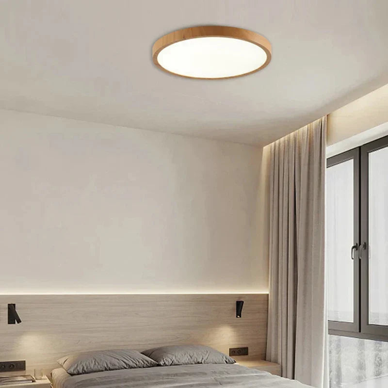 Ultradunne Ronde LED Plafondlamp met Walnootlook – 3 Lichtstanden voor Woonkamer, Slaapkamer & Eetkamer