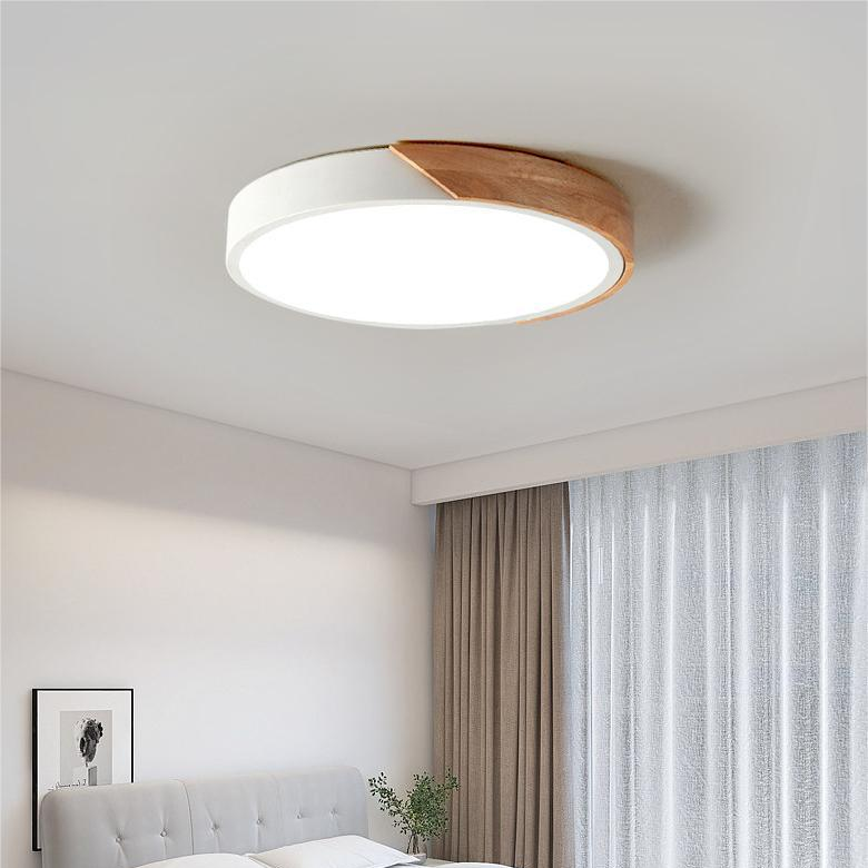 Scandinavische Ronde Plafondlamp van Hout - LED Plafondverlichting voor Slaapkamer, Balkon & Werkkamer