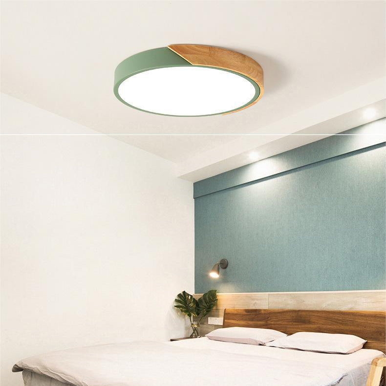 Scandinavische Ronde Plafondlamp van Hout - LED Plafondverlichting voor Slaapkamer, Balkon & Werkkamer