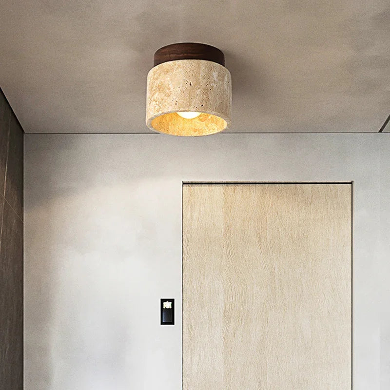Hinode - Minimalistische Japanse Plafondlamp van Marmer en Hout met LED