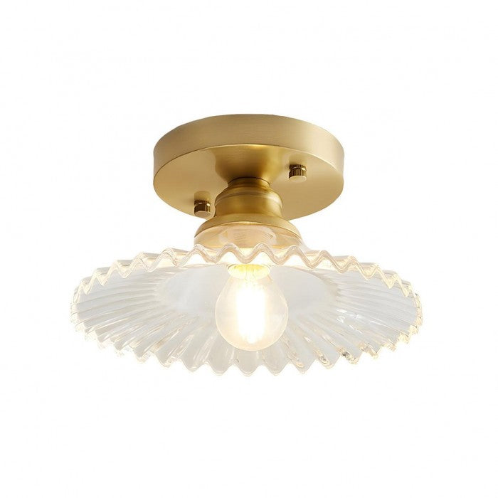 Vintage Geribbelde Plafondlamp - Glazen Plafondlamp Met Bloemmotief