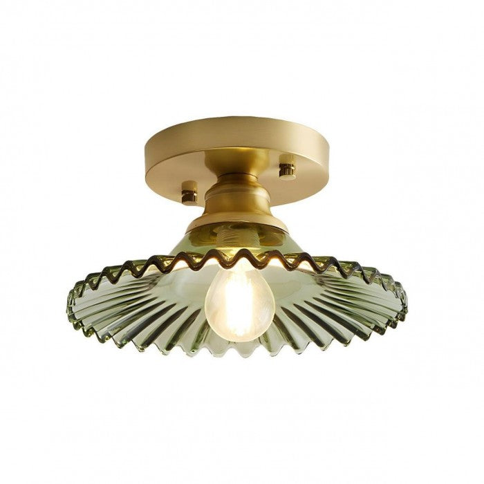 Vintage Geribbelde Plafondlamp - Glazen Plafondlamp Met Bloemmotief