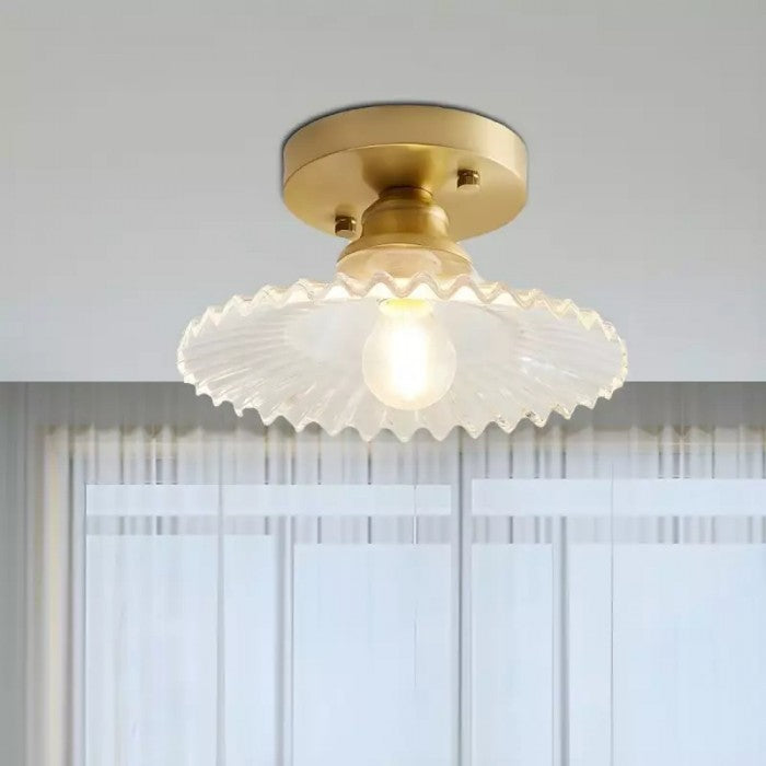Vintage Geribbelde Plafondlamp - Glazen Plafondlamp Met Bloemmotief
